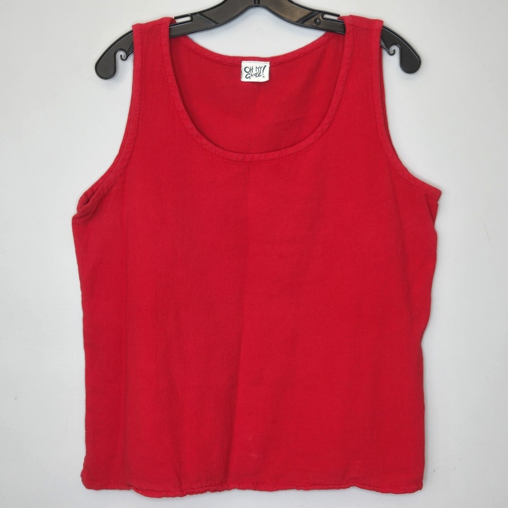 OH MY GAUZE Tank Top 2 L/XL 12-14 Textured Woven Round Neck‎ Boxy Cotton Red